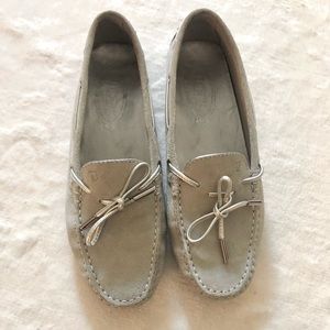 TODS Suede Grey Blue Silver Flat Loafers 39